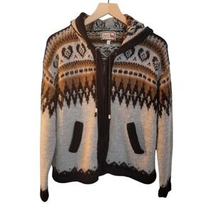 The Alpaca Connection Men's Gray Brown Hooded Cardigan Zip Up Size S